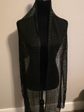 Black Open-Knit Longline Women's Scarf